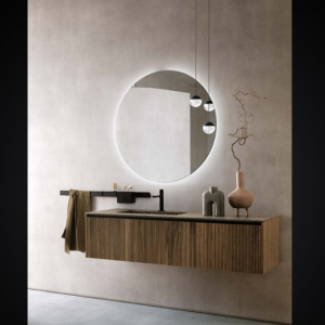 Wall-mounted Walnut Washbasin Cabinet with Mirror Tulle 04 Archeda