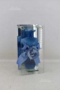 Vaso In Vetro Blu In Vetrinetta 25x10x12 Cm