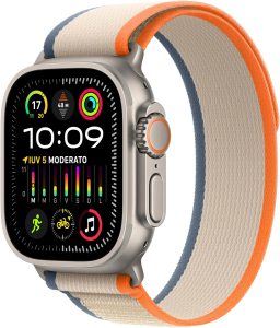 Apple Watch Ultra 2 GPS + Cellular, 49mm Cassa in titanio con arancione/beige trail loop - M/L