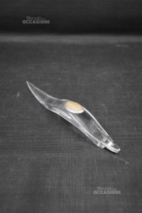 Letter Opener In Plastic Transparent With Coat Of Arms Silver 20 Cm