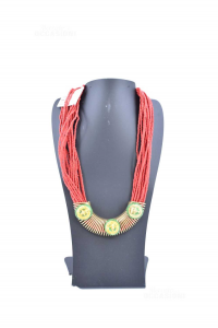 Necklace Ethnic Pearls Red / Golden 50 Cm Approx