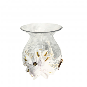 Vaso in vetro con fiore perle pizzi 14x17.5 cm - Creazioni Artistiche