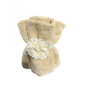 Tris lavette écru con fiore decorativo in cotone 30x30 cm - Creazioni Artistiche