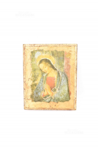 Quadro Icona Madonna Stampa Su Legno Dorato 21x26 Cm