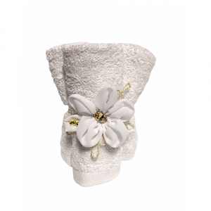 Tris lavette bianche con fiore decorativo in cotone 30x30 cm - Creazioni Artistiche