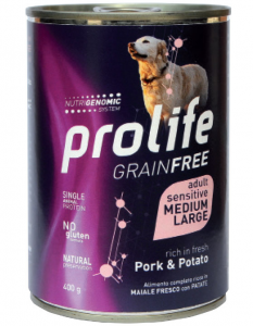 Prolife | Linea Umido Cane | Adult Sensitive Grain Free - All Breeds - Vari gusti (maiale,manzo, agnello,renna,coniglio/ 400gr