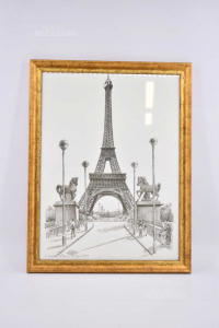 Quadro Stampa Di Un Disegno Tour Eiffel Parigi 44x34 Cm
