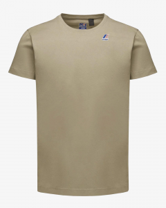 T-shirt color sabbia mezza manica in jersey di cotone con logo piccolo