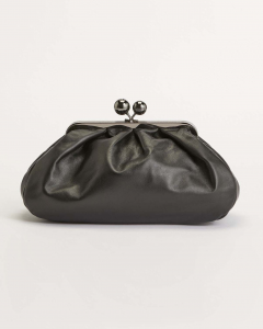 Pasticcino bag misura media in pelle nera con doppia tracolla removibile