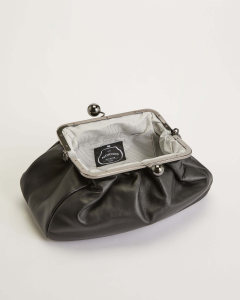 Pasticcino bag misura media in pelle nera con doppia tracolla removibile