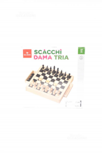 Game Chess Checkers Tria From Negro Cm.30x30 Wood New
