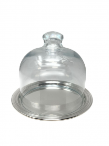 Piattino in metallo placcato argento con cupola trasparente in vetro