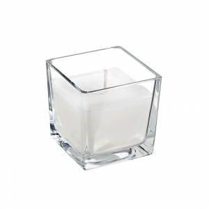 Cubo in vetro con candela avorio
