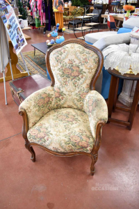 Armchair Wood And Fabric Floral Brocade