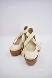 Shoes Woman Cloè In True Leather Color Butter Size 35 With Wedge 10 Cm