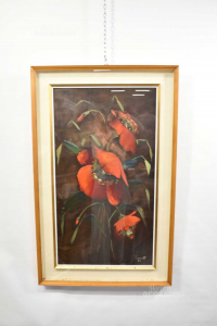 Gemälde Von Peter Susanetto Auf Leinwand Gemalt Mohnblumen Rot 60x98 Cm