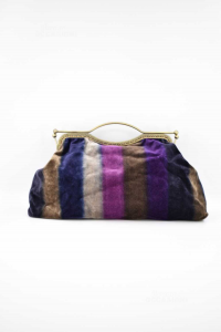 Bag Woman Nadia Bellini Handcrafted Velvet Purple Gray,shoulder Strap Chain 40x25 Cm