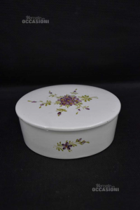 Scatola Ceramica Di Bassano Dipinta Fiori Viola 16 Cm