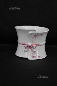 Vaso Porta Piante In Ceramica Con Fiocco Rosa 18x14 Cm