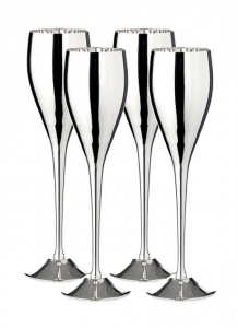 Set di 4 flute da champagne lisci, eleganti in metallo placcato argento