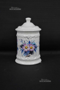 Vaso In Ceramica Bianco Fantasia Floreale Blu Made In Bassano H 20 Cm