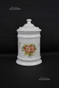 Vaso In Ceramica Bianco Fantasia Floreale Rosso Made In Bassano H 23 Cm
