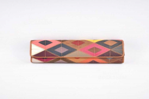 Wallet In Real Leather Colorful Trapunattao Diamond Pattern Colored 19x11 Cm