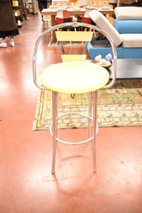 Stool Metal With Sitting In Faux Leather Yellow