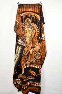 Lienzo Pintado Ganesh Divinidad De Sabiduría Negro Naranja 92x140 Cm