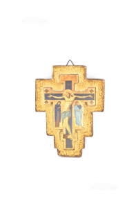 Holzikone Christus Kruzifix Hintergrund Golden 12x16cm