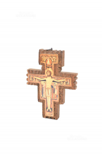 Icono Ex Madera Cristo Crucifijo Con Santos Ex El Parte Inferior 19x14cm