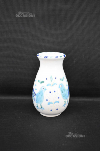 Vaso In Ceramica Ardari Bianco Disegno Uccelli Azzurri 20 Cm