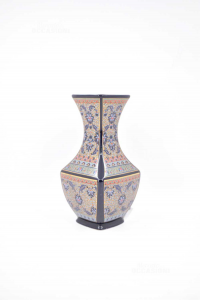Vaso In Ceramica Blu Disegno Orientale 15 Cm