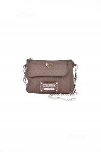 Handbag In Fabric Brown Guess With Shoulder Strap With Chain 25x20 Cm