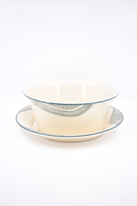 Vaso Porta Piante Con Sotto Vaso In Ceramica Binco Disegno Righe Verdi 30 X 14 Cm