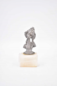 Pewter Object With Base In Stone White Bust Of Woman 7 Cm