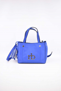 Eco-leather Handbag Rocco Barocco Blue With Shoulder Strap 27x20x13 Cm