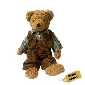 Orso Teddy Bear con vestitino in velluto marrone 38x25 cm - Come nuovo