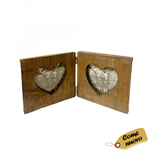 Cornice a due foto con cuore in legno anticato 30x15 cm - Come nuovo