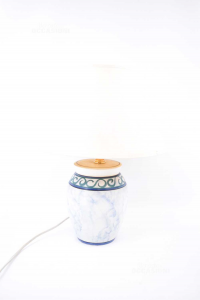 Lamp Abat-jour With Ceramic Blue Light Blue And Lampshade White H 42 Cm