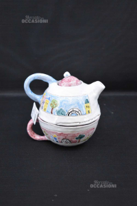 Cup With Terracotta Teapot Handcrafted Hand Painted