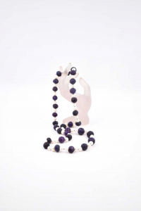 Collar Perlas Y Piedra Púrpura Amatista Trabajado 80 Cm