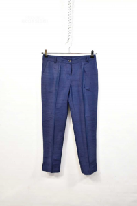 Pants Woman Polka Dot Size 40 Blue Dark 100% Silk