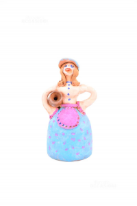 Statue Woman In Terracotta With Skirt Blue 20 Cm