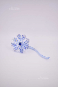 Glass Flower Blue With Details In Relief White 25 Cm