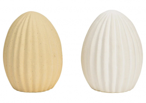 Uovo di Pasqua in ceramica bianco e beige 9x12x9cm