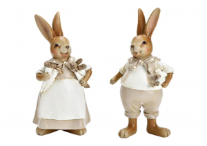 Coniglietto uomo e donna in poly marrone 2 soggetti 10x19x8cm