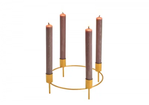 Candeliere in metallo oro per 4 candele, ideale per composizioni centro tavola 22x8x22cm