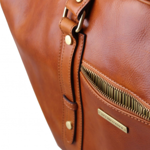 Tuscany Leather TL142140 TL Voyager - Borsa da viaggio in pelle con tasca frontale Miele