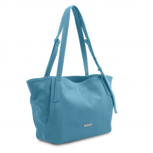 Tuscany Leather TL142230 TL Bag - Borsa shopping in pelle morbida Azzurro